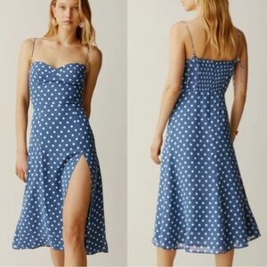 NWOT REFORMATION Juliette polka dot midi blue and white Dress sz 6